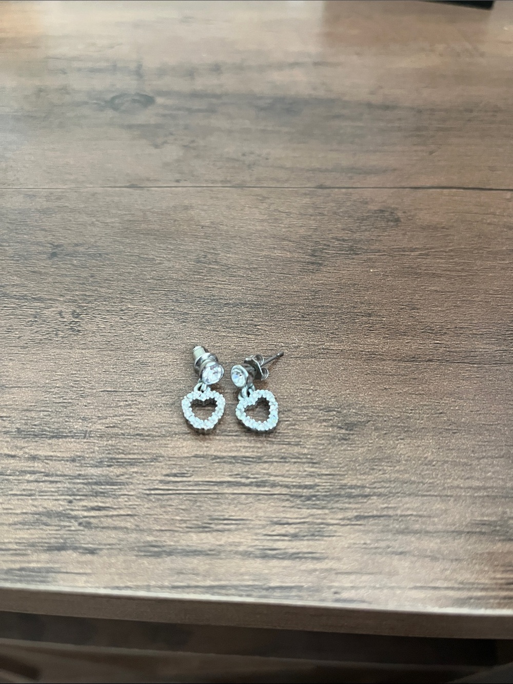 Silver Heart Drop Stud Earrings - Dainty Sparkle